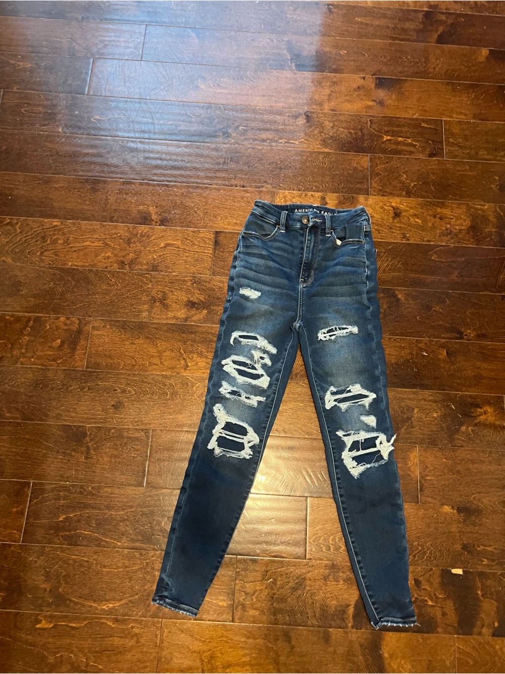 American Eagle Outfitters Dark Blue Distressed Skinny Jeans
